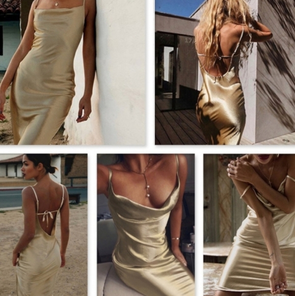 Gold backless Slip Dress - Picture 10 of 15